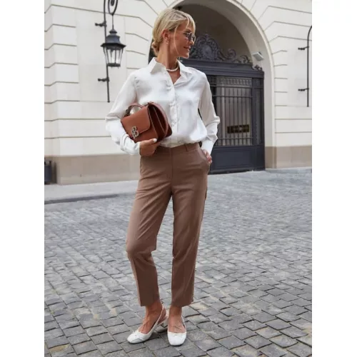 Брюки Чинос на молнии кэмел вискоза дизайнерского бренда ClassyBrand