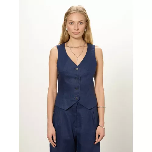 Жилет льняной короткий синий от бренда ClassyBrand